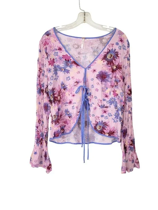 Free People Floral Long-Sleeve Tie-Front Blouse - Large - Picture 5 of 5